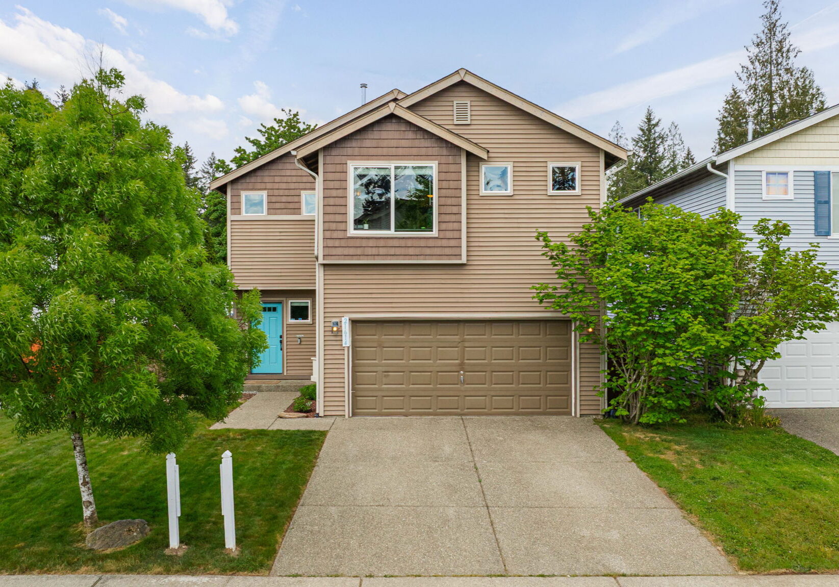 Suburban two-story house with garage